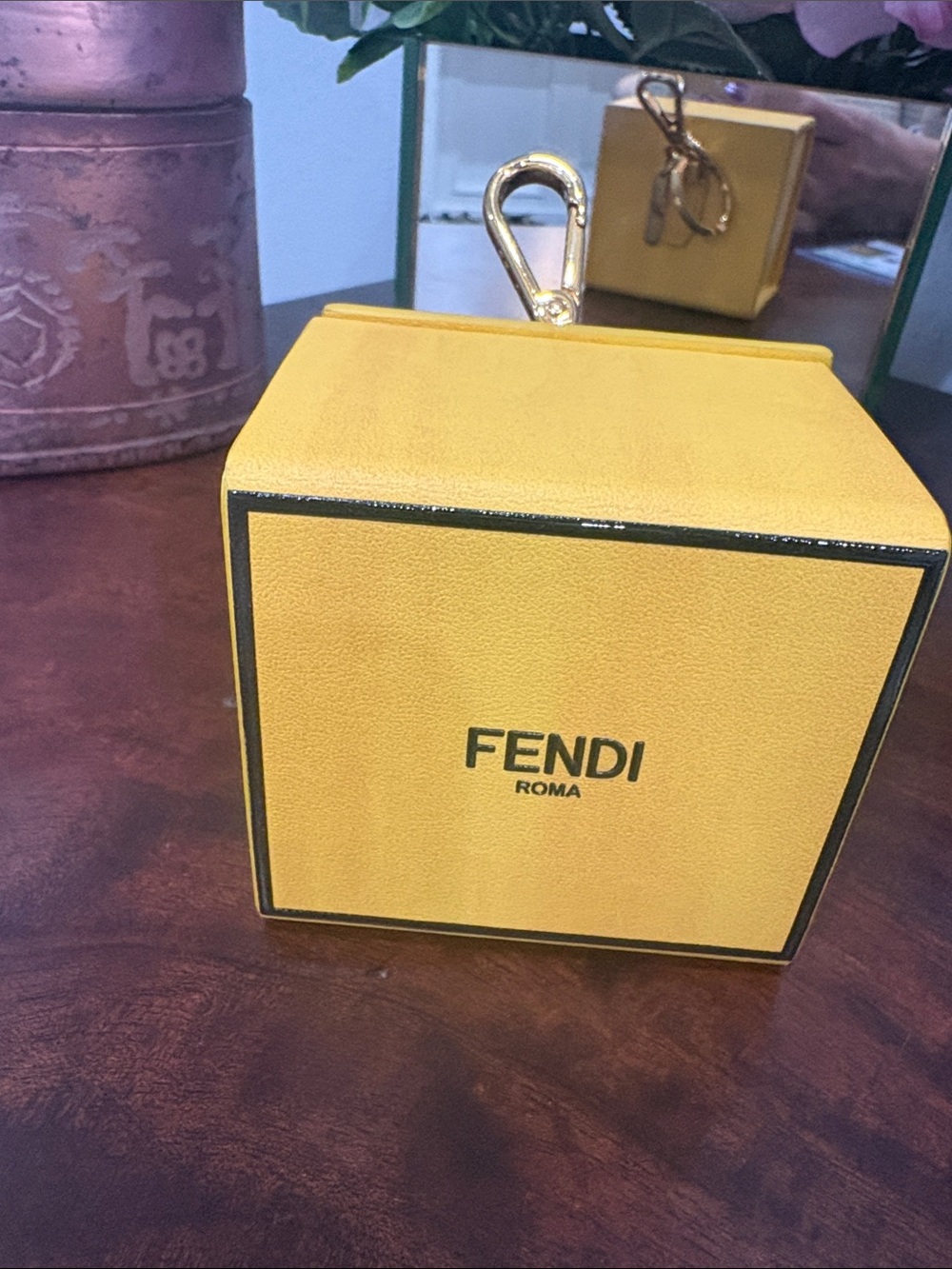 Fendi Yellow Leather Key & Card Holder with Gold-Tone Clip